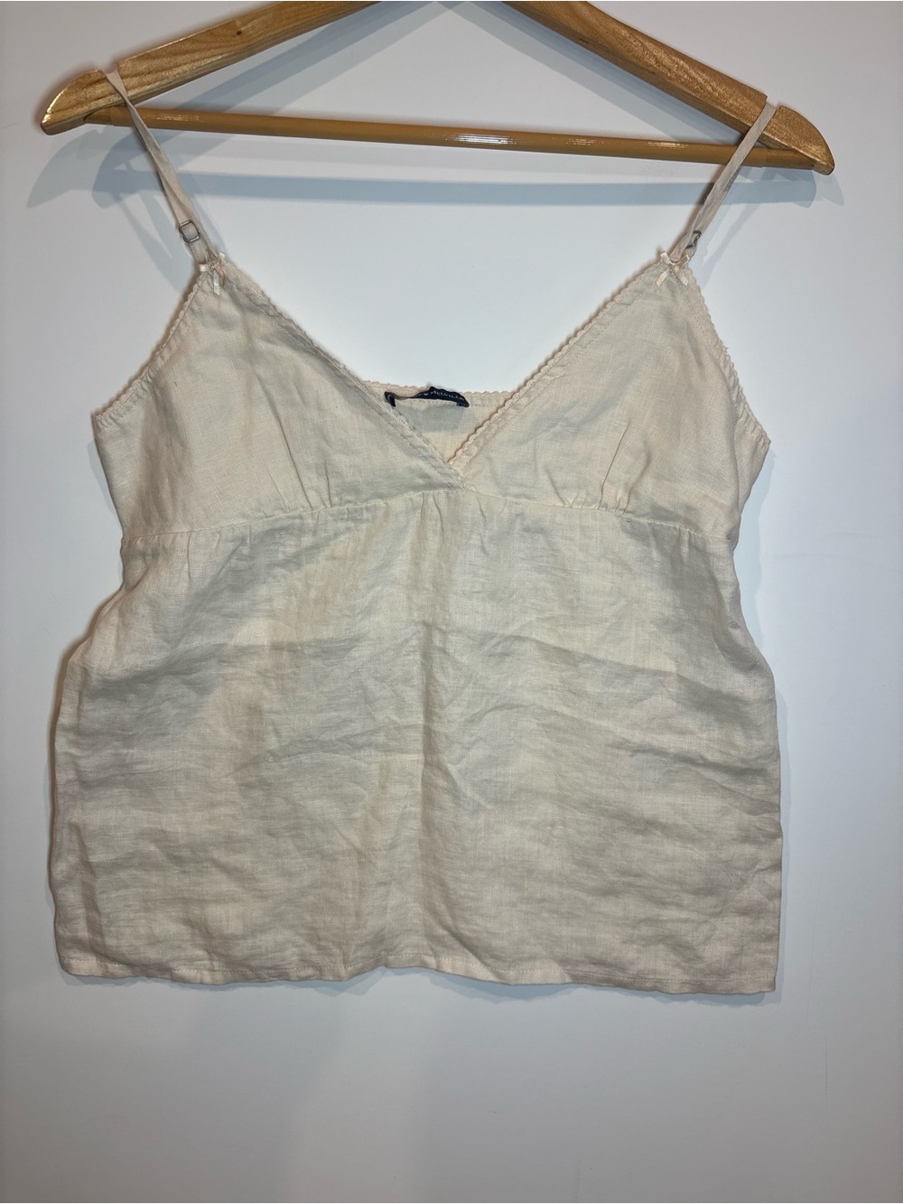 Brandy Melville Cream/Light Pink Linen V-Neck Camisole